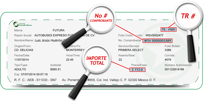 ejemplo ticket Estrella Blanca facturar Facturar Tickets ADN Fiscal