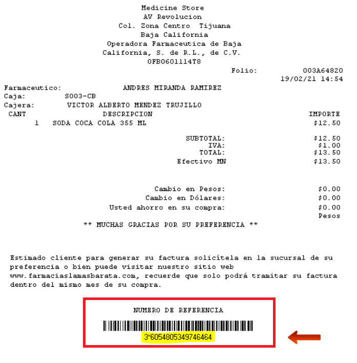 ejemplo ticket Farmacia La Mas Barata Facturar Tickets ADN Fiscal