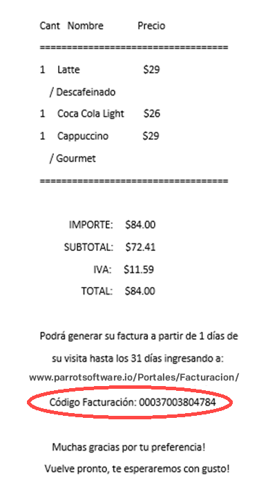 ejemplo ticket facturacion ParrotPOS Facturar Tickets ADN Fiscal