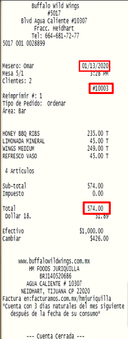 ejemplo ticket facturar Buffalo Wild Wings ejemplo ticket facturar Buffalo Wild Wings Facturar Tickets ADN Fiscal