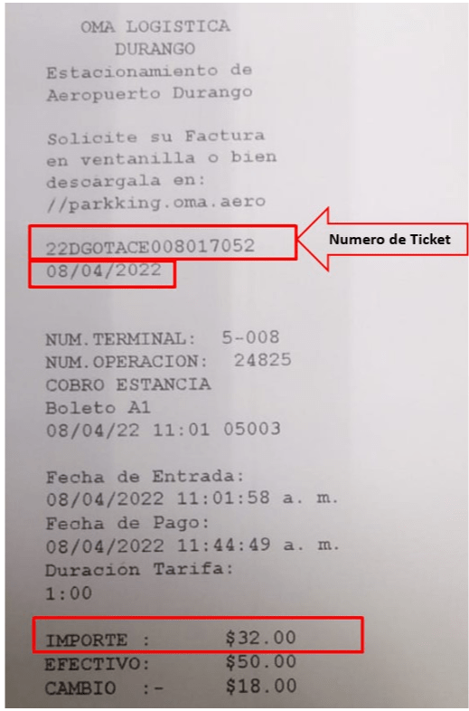 ejemplo ticket facturar Estacionamiento OMA Facturar Tickets ADN Fiscal