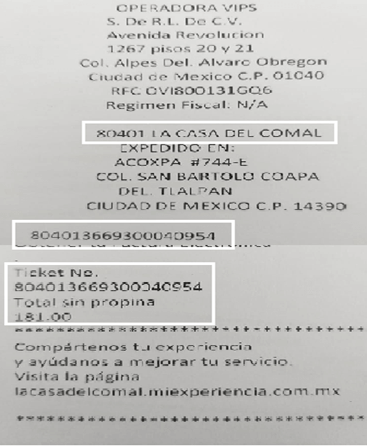 ejemplo ticket facturar La Casa del Comal Facturar Tickets ADN Fiscal