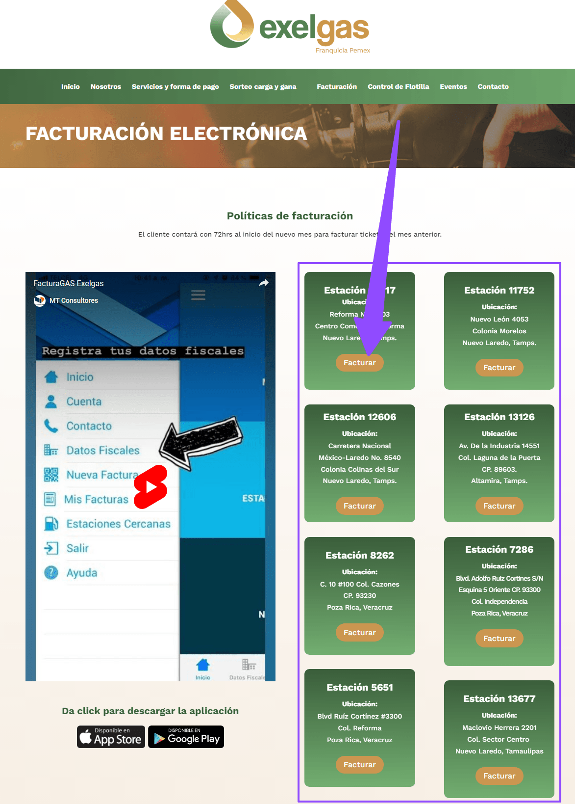 entrar a estacion Exelgas facturar Facturar Tickets ADN Fiscal