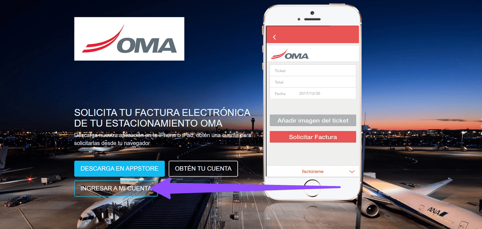 ingresar cuenta facturacion Estacionamiento OMA Facturar Tickets ADN Fiscal