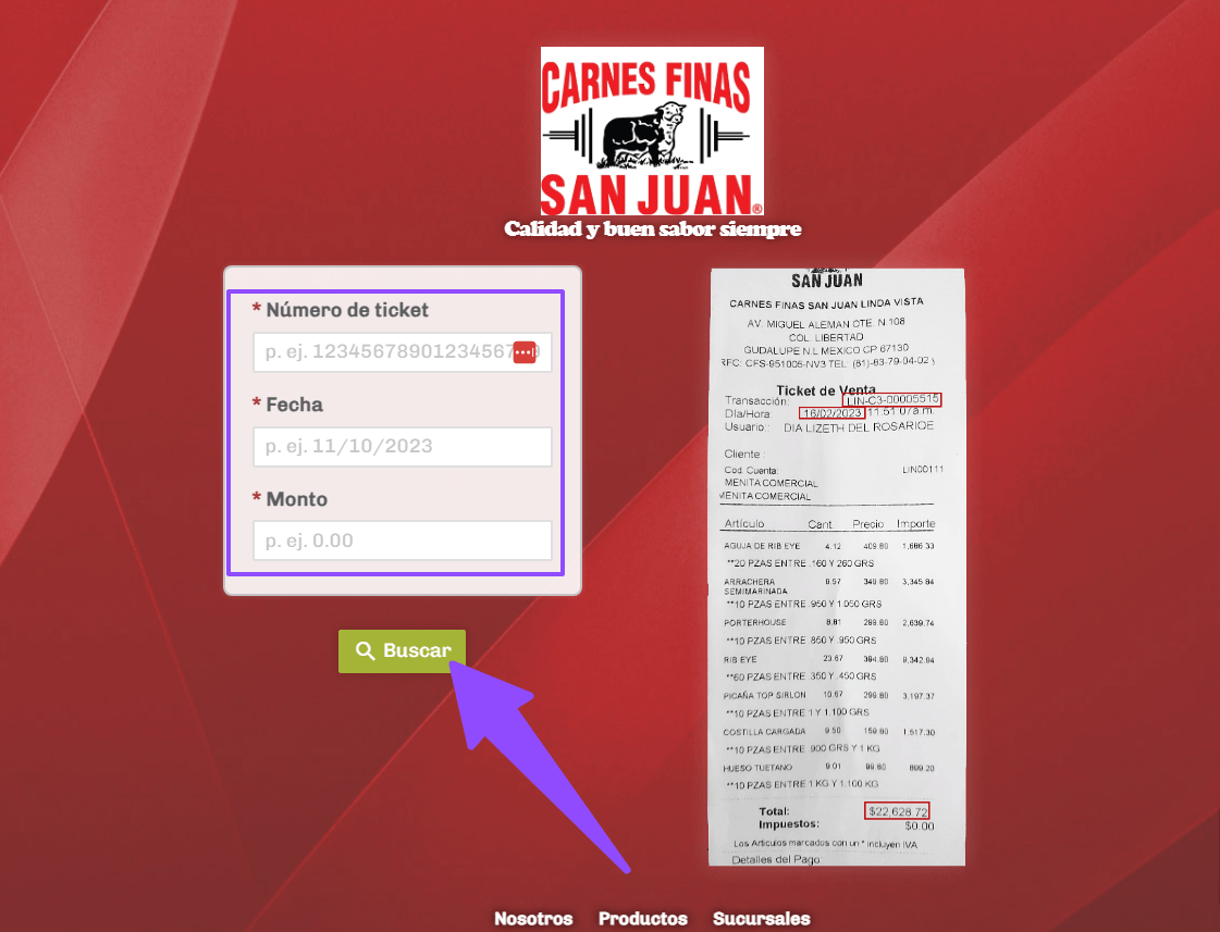ingresar datos ticket Carnes Finas San Juan facturar Facturar Tickets ADN Fiscal
