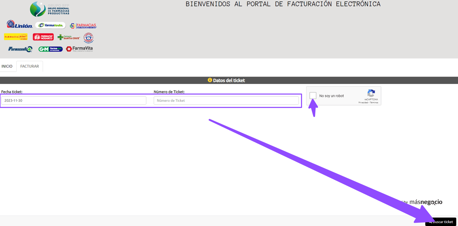 ingresar datos ticket Farmatodo facturacion Facturar Tickets ADN Fiscal