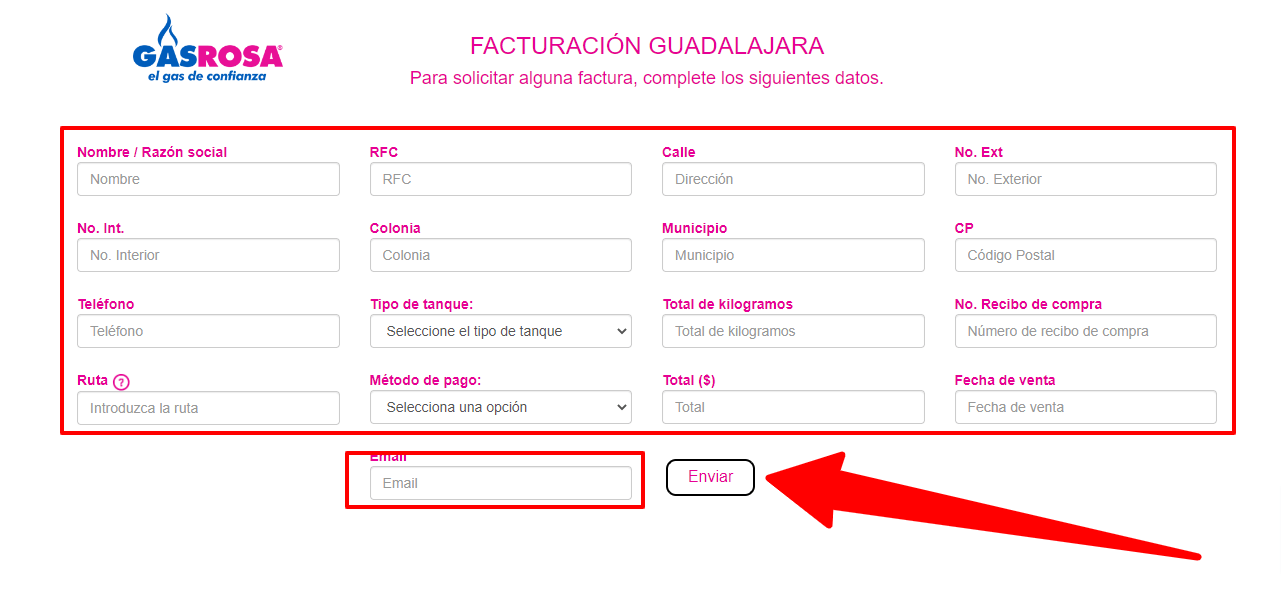 ingresar info fiscal y ticket facturar Gas Rosa Facturar Tickets ADN Fiscal