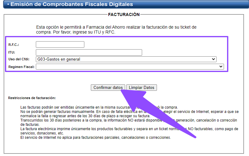 ingresar rfc itu facturacion Farmacias del Ahorro Facturar Tickets ADN Fiscal