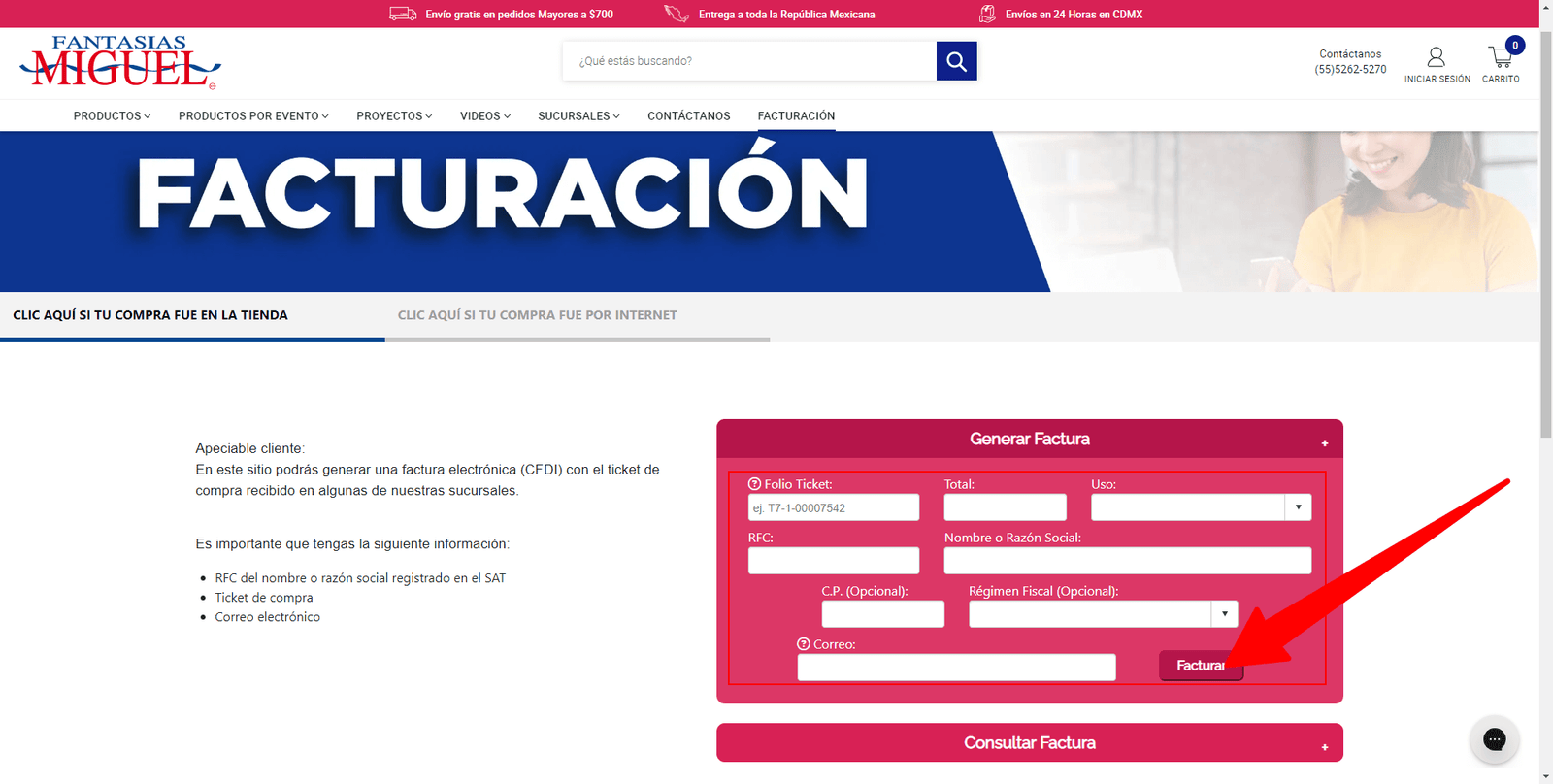 ingresar ticket fantasias miguel facturacion Facturar Tickets ADN Fiscal