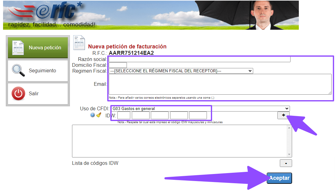ingresar ticket y datos fiscales eRFC facturacion Facturar Tickets ADN Fiscal