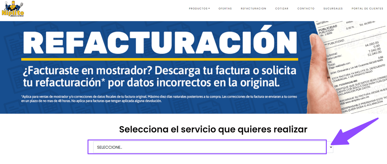seleccionar sistema facturacion el niplito Facturar Tickets ADN Fiscal