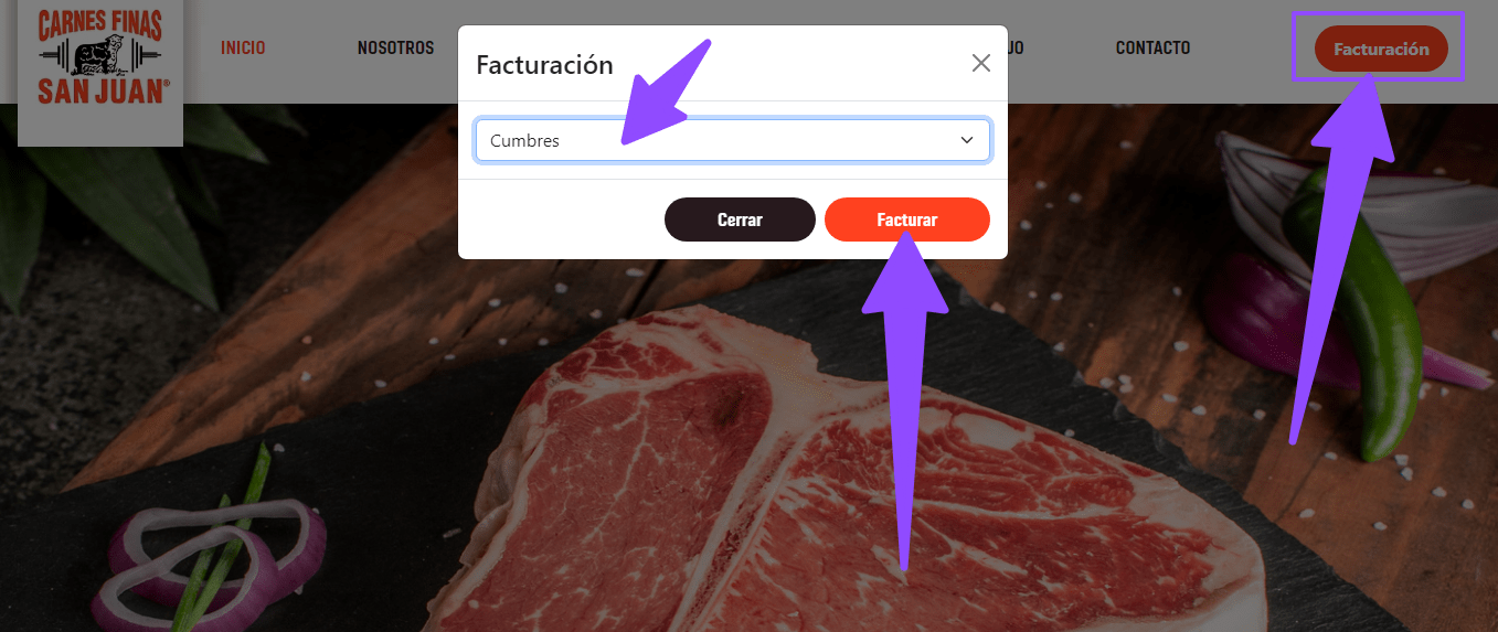 seleccionar sucursal Carnes Finas San Juan facturacion Facturar Tickets ADN Fiscal