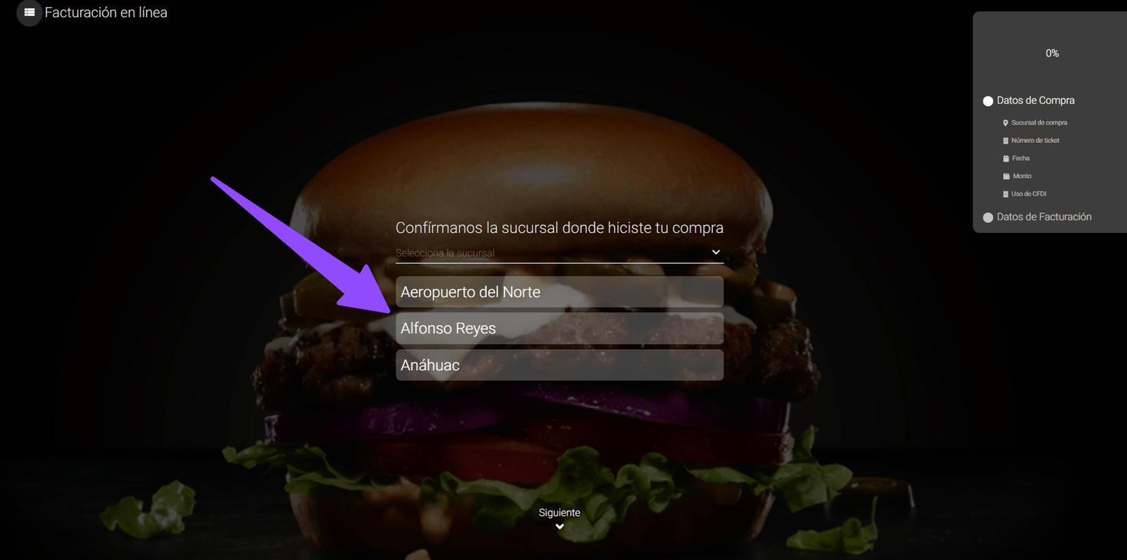 seleccionar sucursal facturacion Carl´s Jr Facturar Tickets ADN Fiscal