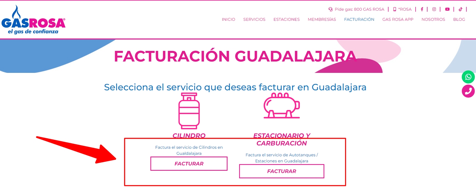 seleccionar tipo recarga facturacion Gas Rosa Facturar Tickets ADN Fiscal
