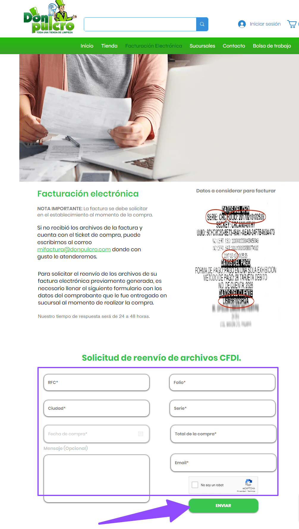 solicitar factura Don Pulcro solicitar factura Don Pulcro Facturar Tickets ADN Fiscal