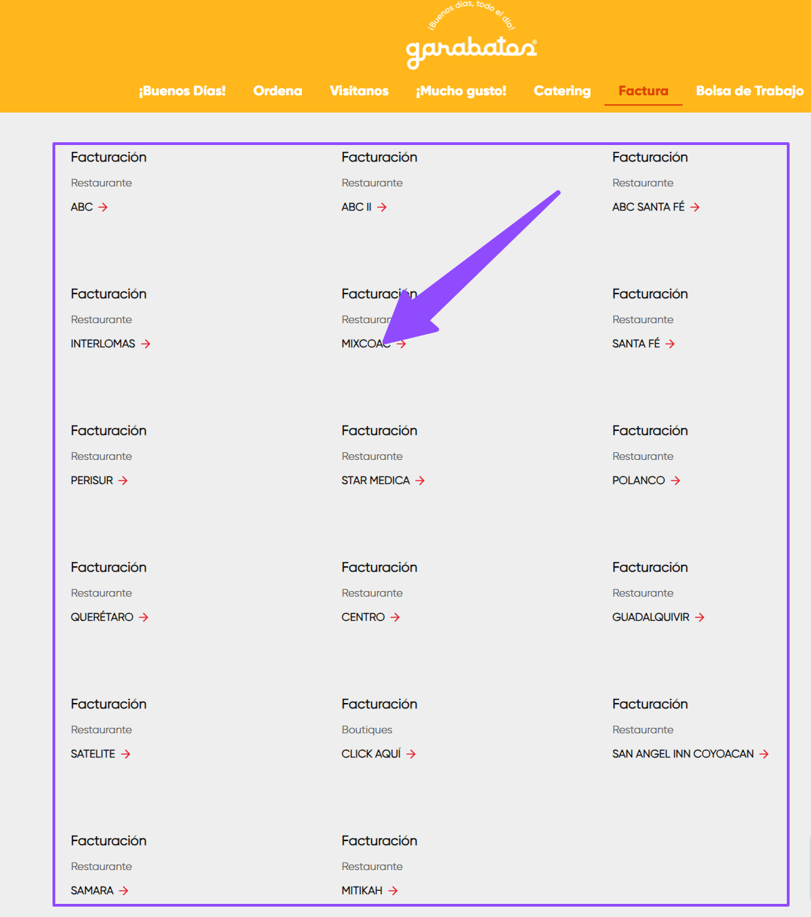 ingresar sucursal facturar Garabatos Facturar Tickets ADN Fiscal