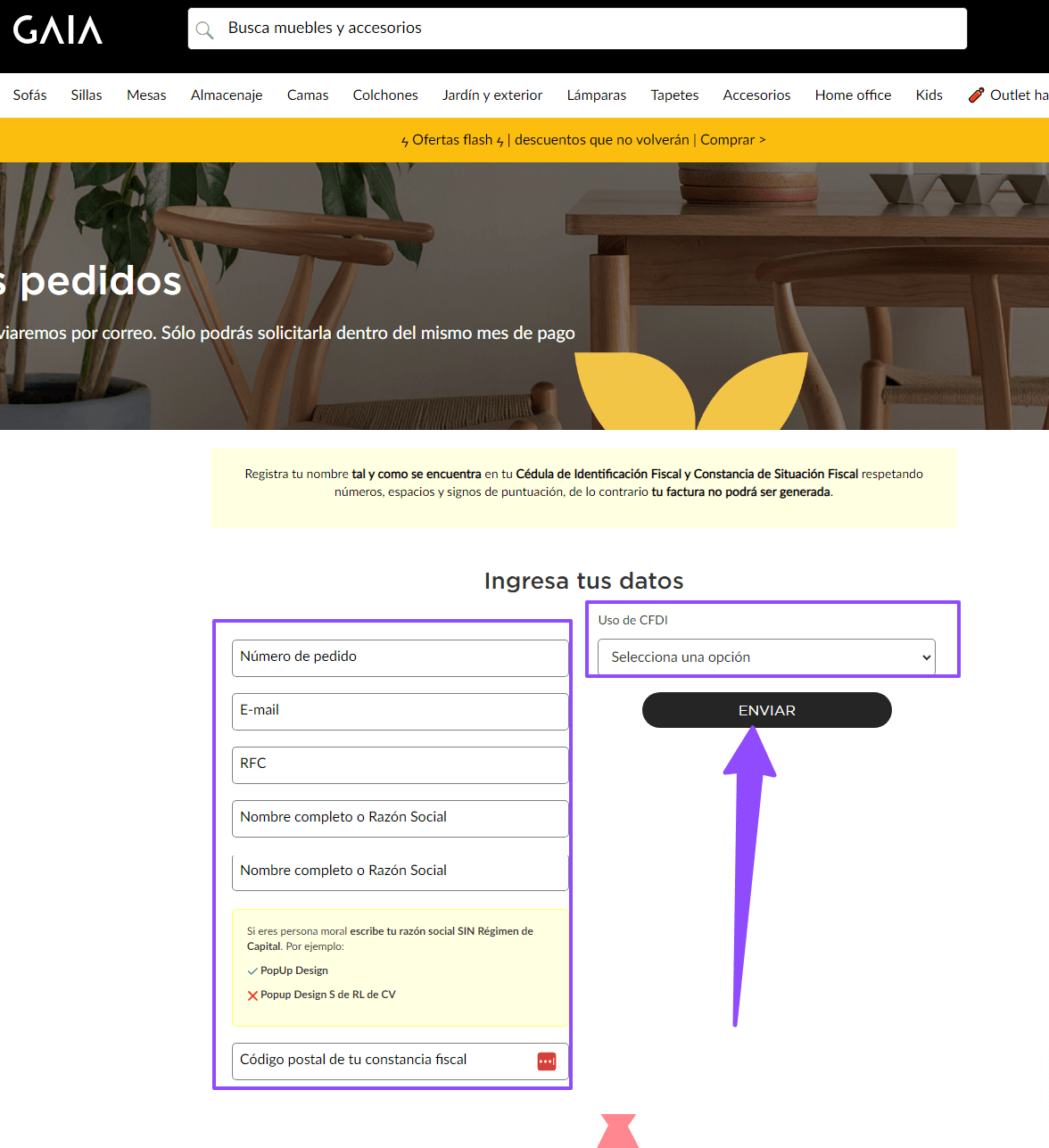 ingresar ticket y rfc Gaia Design facturacion Facturar Tickets ADN Fiscal